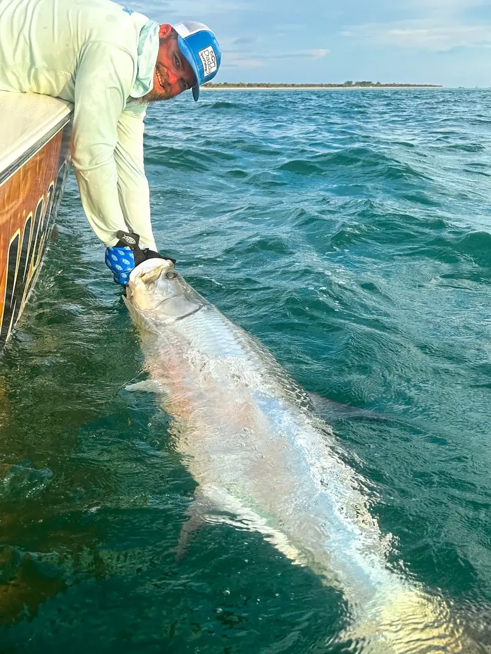 Captain releasing a tarpon boatside on a Big Daddy Sportfishing charter